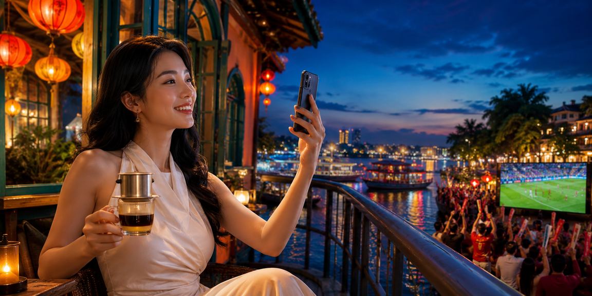 Người dùng Hà Nội tra cứu thông tin tài chính tại quán cà phê